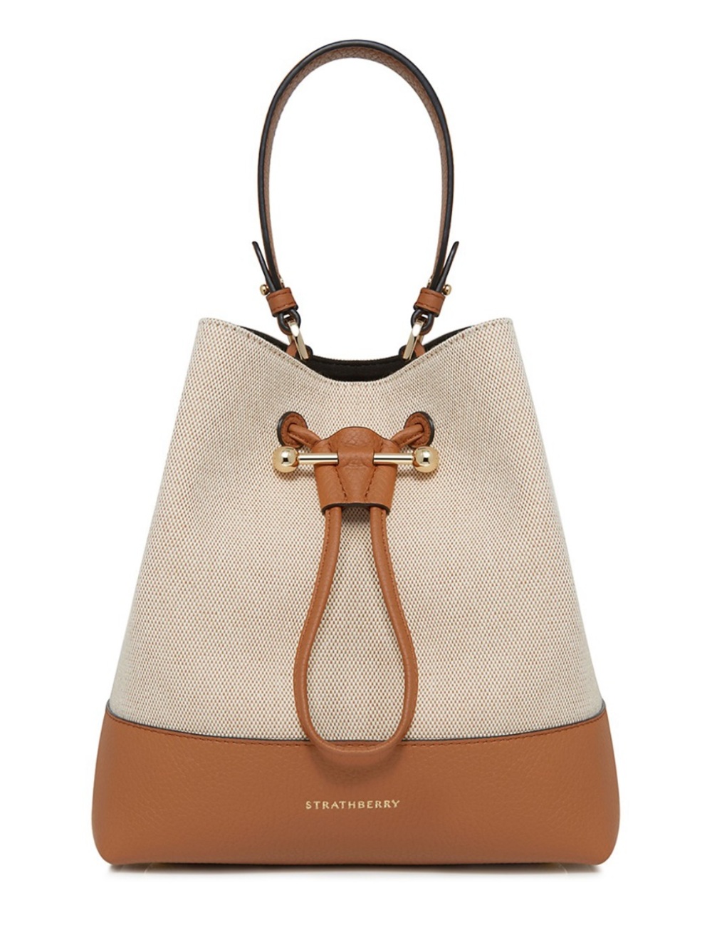 Lana Osette midi bucket  strathbery Beige Canvas and Tan Leather Drawstring